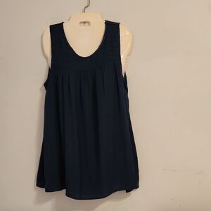 Navy Blue Sleeveless Silk like Top Sonoma Size L